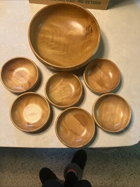 Mid Century Modern Beautiful Handcrafted Natural Wood Serving Bowl Set